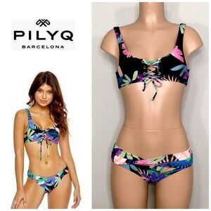 New. PILYQ multicolored palm leaf bikini.
